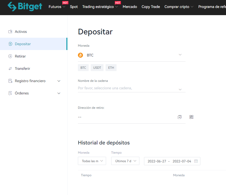 Recargar el saldo de la cuenta de Bitget