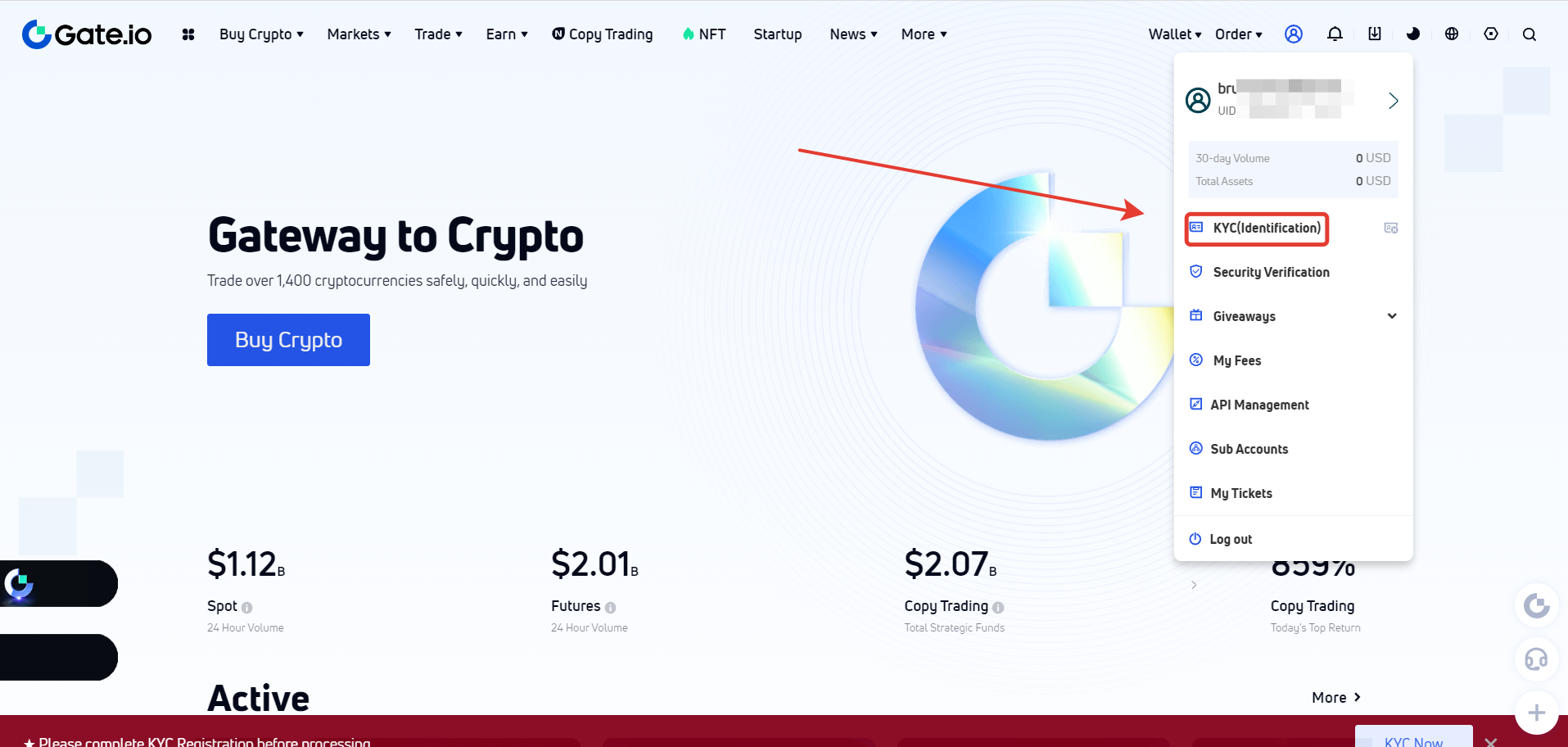 Select the KYC(Identification) tab in your account settings